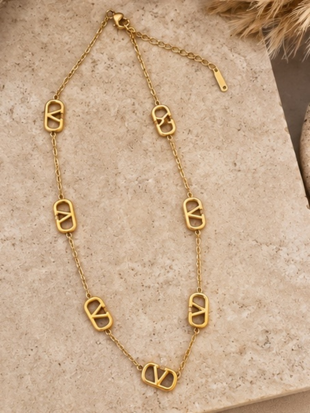 💧Waterproof Designer Inspired Gold Logo Station Necklace